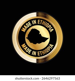 Mapa de Etiopía. Ilustración vectorial. Logotipo, icono y símbolo. Mapa de Etiopía sello de oro. 