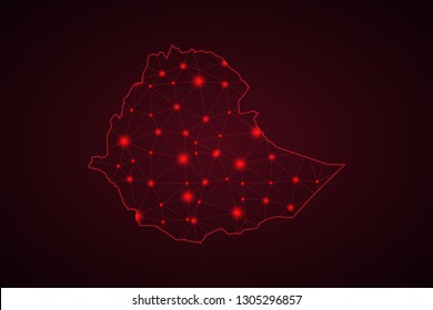 map of Ethiopia. Wire frame 3D mesh polygonal network line, design sphere, dot and structure. Vector illustration eps 10. - Vector