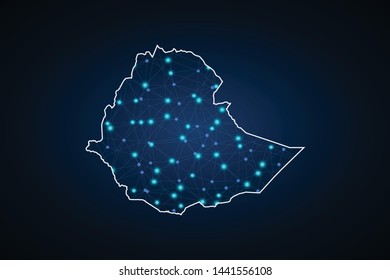 map of Ethiopia. Wire frame 3D mesh polygonal network line, design sphere, dot and structure. Vector illustration eps 10. - Vector