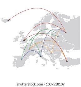 MAP EU , EUROPE CONECTION AND TRANSPORTATION, VECTOR
