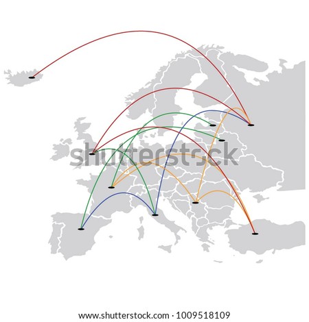 MAP EU , EUROPE CONECTION AND TRANSPORTATION, VECTOR