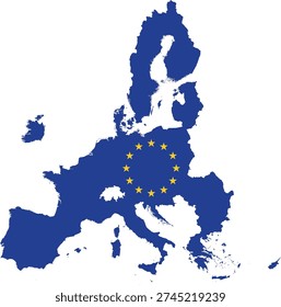 Map of EU, European Union on Map of Europe With Flag Design Transparent Blue Yellow Vector