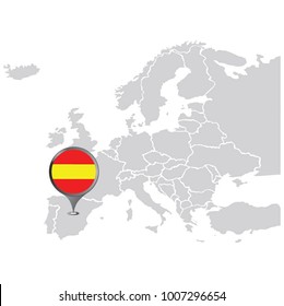 map eu with pin, europa map with flag, vector