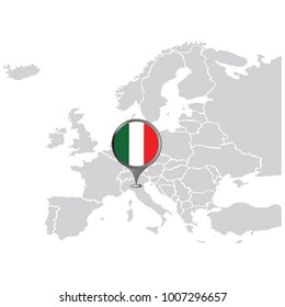 map eu with pin, europa map with flag, vector