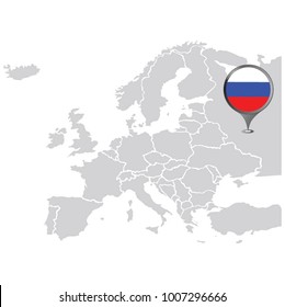 map eu with pin, europa map with flag, vector