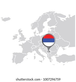 map eu with pin, europa map with flag, vector