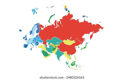 Mapa de Eurasia aislado estilo colorido moderno. para diseños de Sitio web, fondo, educación, preciso, personalizable, Viajes por todo el mundo, mapa silueta de fondo, geografía de la tierra, política, informes.