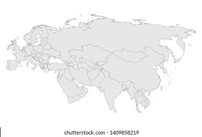 Сontour map of Eurasia on white background. Vector