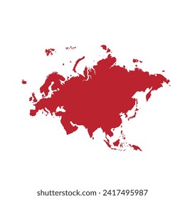 Map of Eurasia, sign silhouette. World Map Globe. Vector Illustration isolated on white background. Europe and Asia continent.