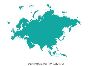 Map of Eurasia, sign silhouette. World Map Globe. Vector Illustration isolated on white background. Europe and Asia continent.
