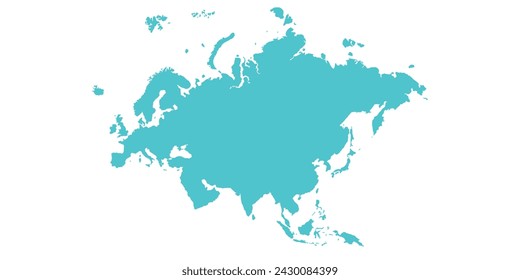 Map of Eurasia, sign silhouette. World Map Globe. Vector Illustration isolated on white background. Europe and Asia continent.