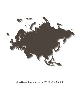 Map of Eurasia, sign silhouette. World Map Globe. Vector Illustration isolated on white background. Europe and Asia continent.