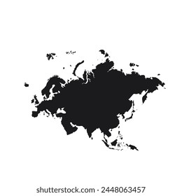 Mapa de Eurasia, símbolo de la silueta. Globo del Mapa Mundial. Ilustración vectorial aislada sobre fondo blanco. Europa y Asia continente.