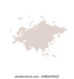 Map of Eurasia, sign silhouette. World Map Globe. Vector Illustration isolated on white background. Europe and Asia continent.