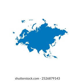 Mapa de Eurasia, silueta de signos. Mapa mundial Globo. Ilustración vectorial aislada sobre fondo blanco. Continente europeo y asiático.