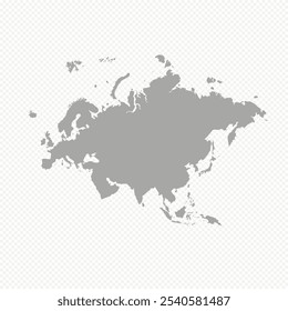 Map of Eurasia, sign silhouette. World Map Globe. Vector Illustration isolated on transparent background. Europe and Asia continent.