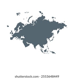 Map of Eurasia, sign silhouette. World Map Globe. Vector Illustration isolated on transparent background. Europe and Asia continent.