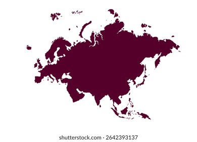 Map of Eurasia, sign silhouette. World Map Globe. Vector Illustration isolated on transparent background. Europe and Asia continent.