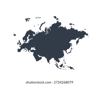 Mapa da Eurásia, sinal de silhueta. World Map Globe (em inglês). Ilustração de vetor isolada em plano de fundo transparente. Europa e Ásia.