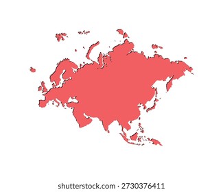 Map of Eurasia, sign silhouette. World Map Globe. Vector Illustration isolated on transparent background. Europe and Asia continent.