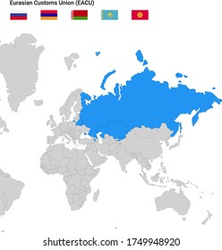 Map Of Eurasian Customs Union - EACU