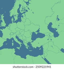 Mapa da europa juntamente com uma parte do Oriente Médio, dividido por fronteiras para fins de educação e apresentação 