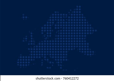 Map of europe from blue dots on blue background illustration vector