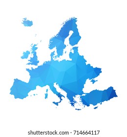 Map of Europe - Blue Geometric Rumpled Triangular , Polygonal Design For Your . Vector illustration eps 10.