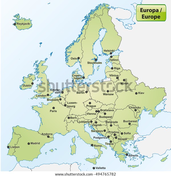 Map Europe Capital Cities Stock Vector Royalty Free 494765782