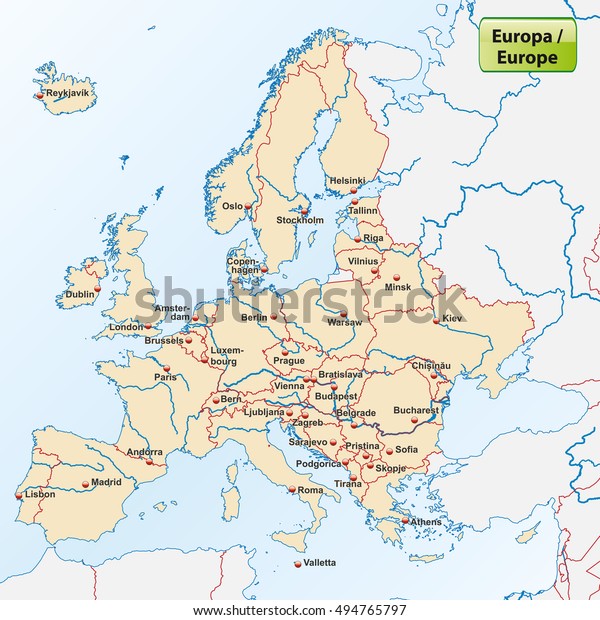 Map Of Europe And Cities Map Europe Capital Cities Stock Vector (Royalty Free) 494765797 |  Shutterstock