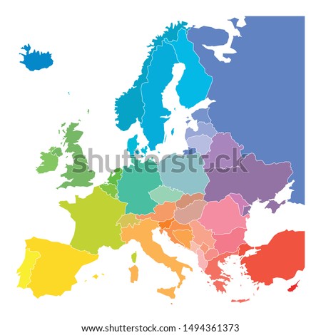 Map of Europe in colors of rainbow spectrum. With European countries names. Zdjęcia stock © 