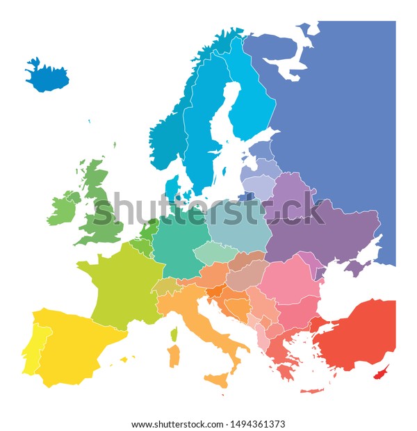 虹のスペクトルの色のヨーロッパの地図 欧州の国名を持つ のベクター画像素材 ロイヤリティフリー