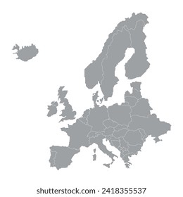 Map of Europe with countries. Stylized map of Europe in minimalistic modern style