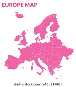 Mapa de Europa con fronteras, contorno blanco, relleno rosa