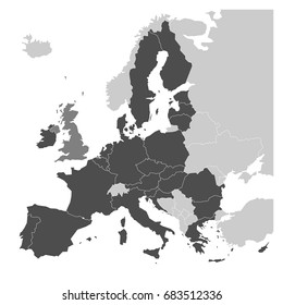 Map of Europe with dark grey EU member states and United Kingdom in different color. Vector illustration. Simplified map of European Union.