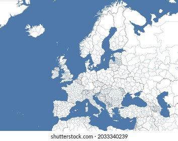 Map of Europe divided into states and provinces. European political map. Division into provinces with closed polygons