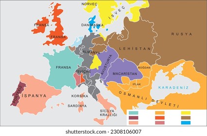 MAP OF EUROPE IN THE EARLY XVIII CENTURY