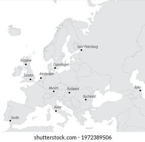 Map of Europe with European tournament host cities. Vector illustration svg