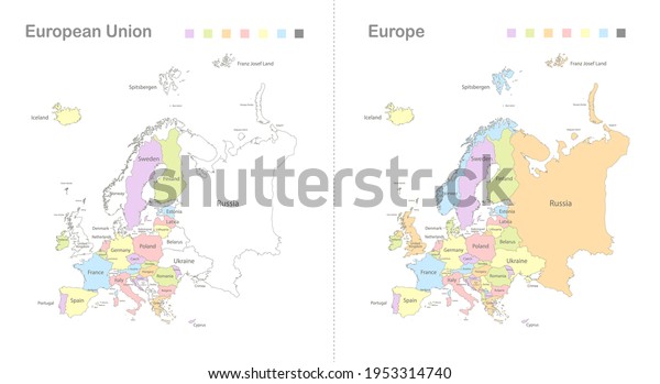 Map of Europe and European union divided to\
separates states vector