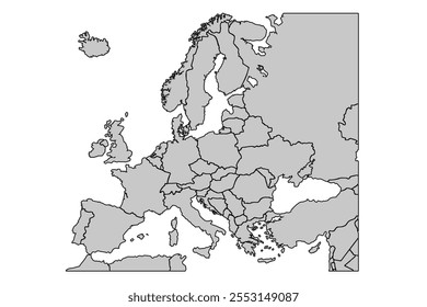 Map of Europe Grayscale,isolated on white background.for website layouts,background,Travel worldwide ,earth geography, political,reports.