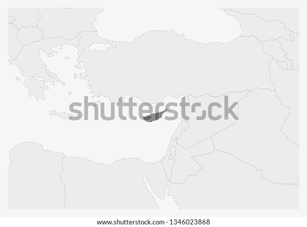Map of Europe with highlighted\
Cyprus map, gray map of Cyprus with neighboring\
countries