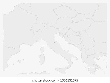 Map of Europe with highlighted San Marino map, gray map of San Marino with neighboring countries
