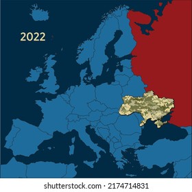 Map of Europe with highlighted Ukraine. War between russia and Ukraine 2022
