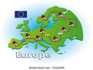 Map of Europe with icons