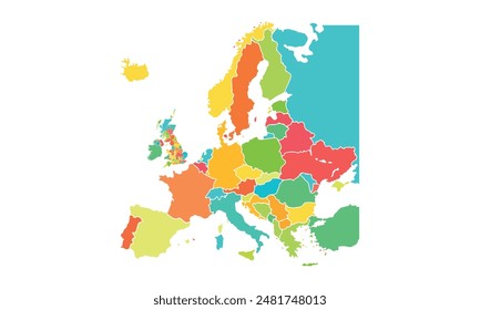 Map of Europe isolated modern colorful style. for website layouts, background, education, precise, customizable, Travel worldwide, map silhouette backdrop, earth geography, political, reports. 