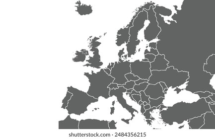 Map of Europe isolated on white background. for website layouts, background, education, precise, customizable, Travel worldwide, map silhouette backdrop, earth geography, political, reports.