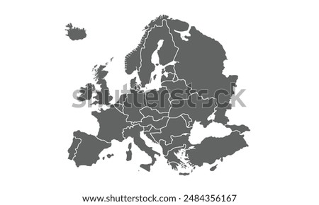 Map of Europe isolated on white background. for website layouts, background, education, precise, customizable, Travel worldwide, map silhouette backdrop, earth geography, political, reports.