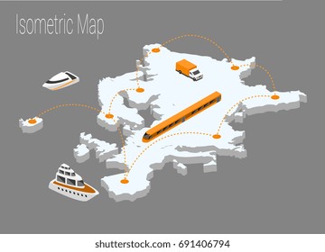 Map Europe isometric concept. 3d flat illustration of Map Europe.