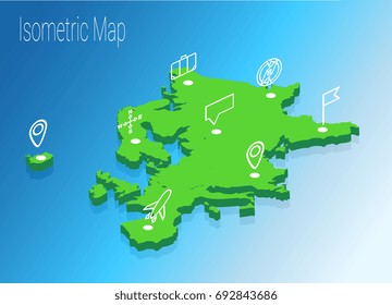 Map Europe isometric concept. 3d flat illustration of Map Europe.