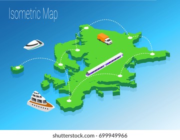 Map Europe isometric concept. 3d flat illustration of Map Europe.
